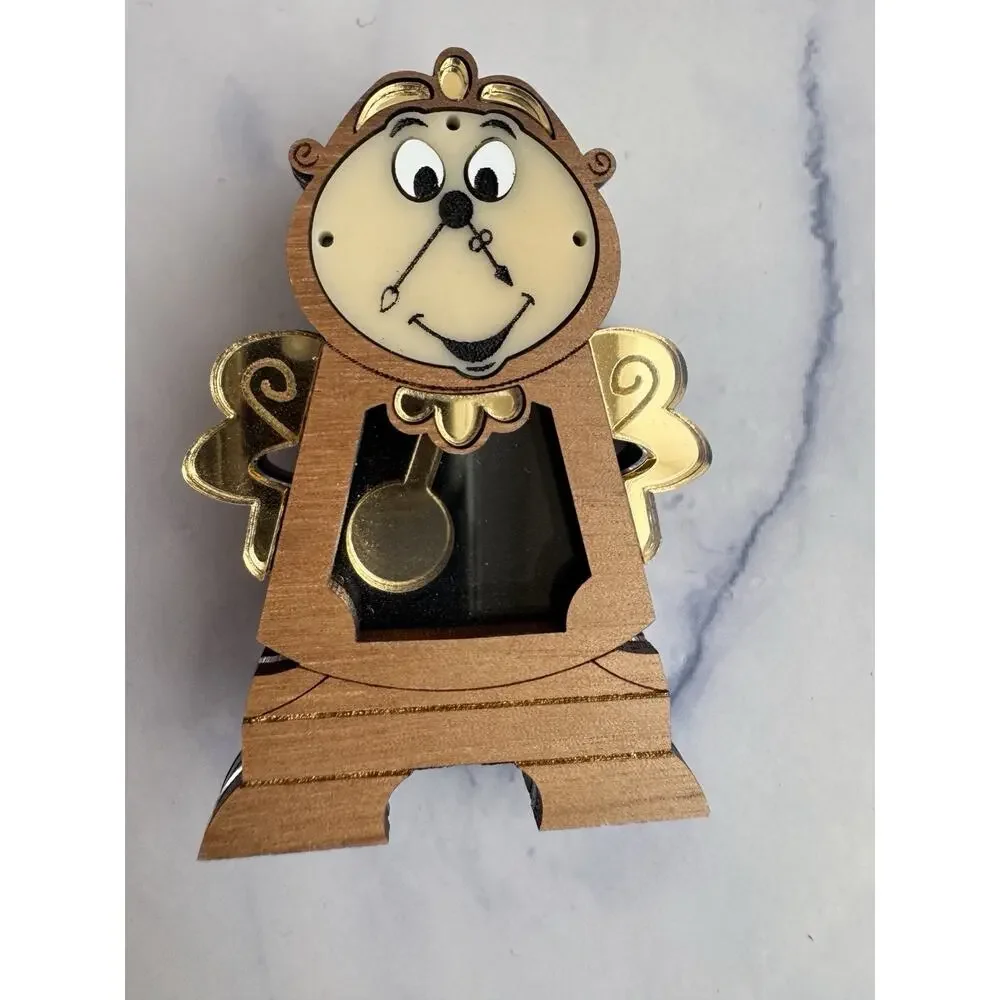 Cogsworth Interactive Acrylic Brooch Beauty And The Beast Undoubtedly Mad